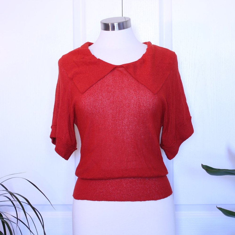 Tulle Anthropologie- retro-inspired knit top, Red